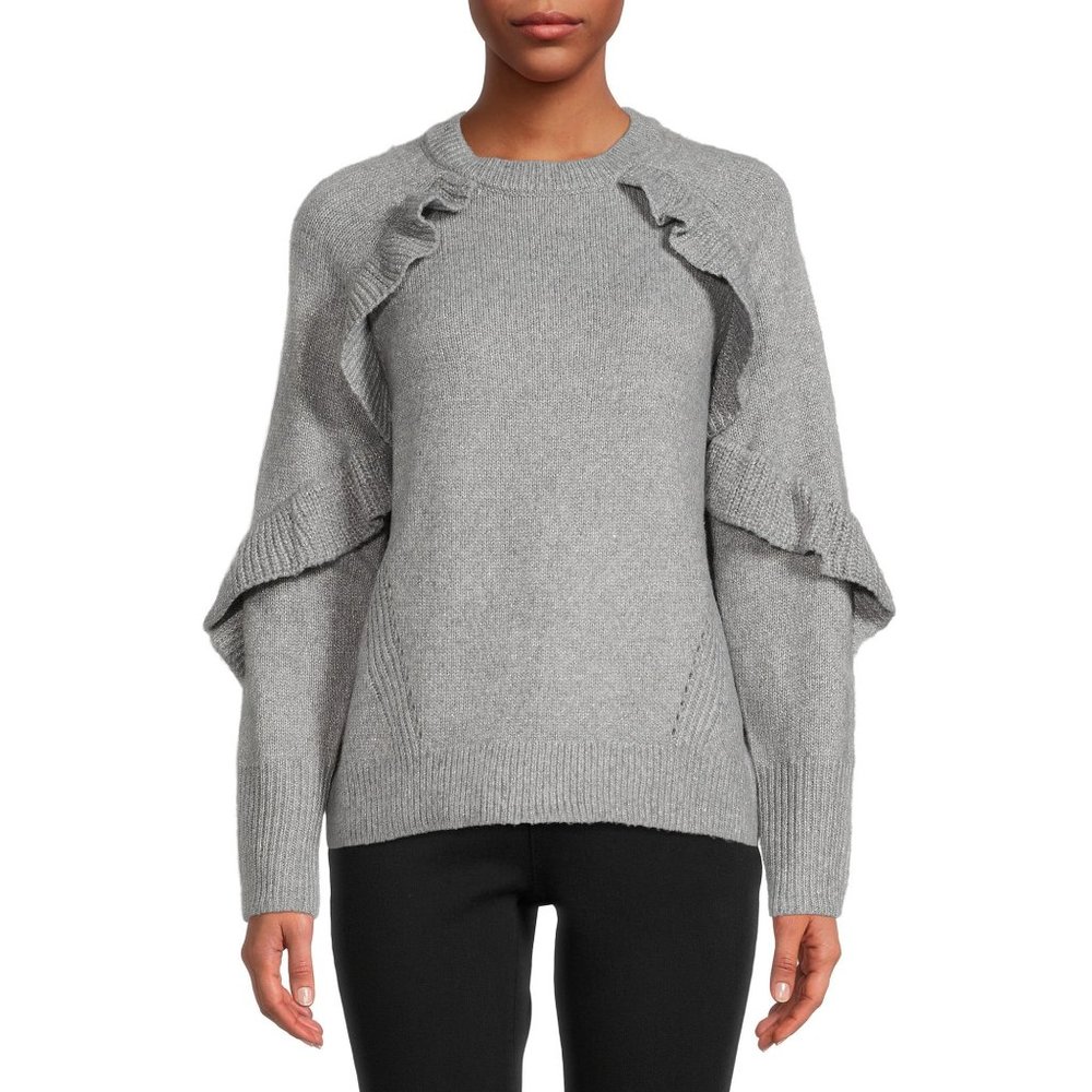 Time And Tru women's ruffle sweater gray Large (12-14) Metallic Knit W-335